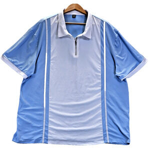 Manfinity Men's Polo Shirt Shein 5XL Blue White Stripe Zip Collar Short Sleeve